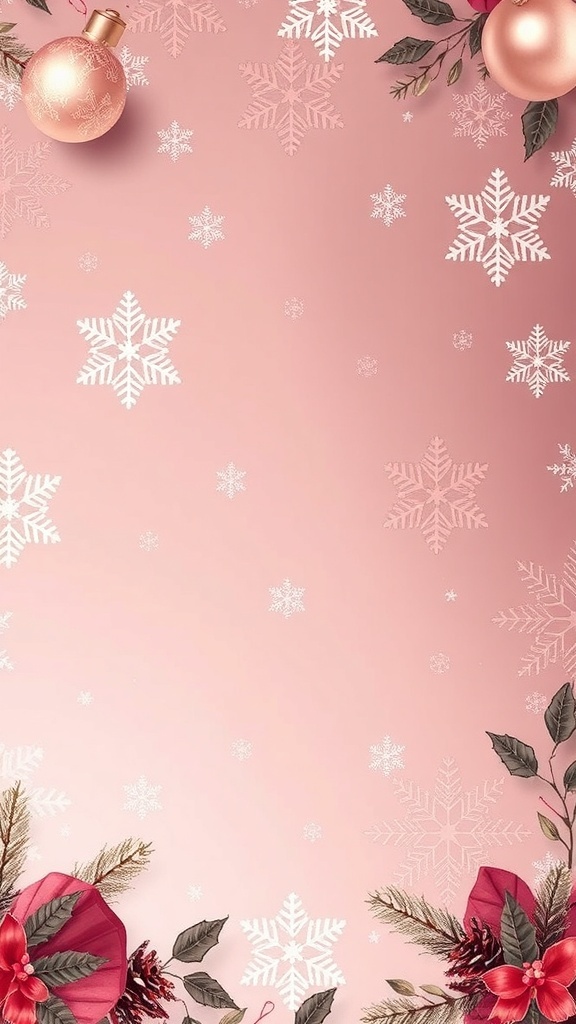 Christmas Aesthetic Rosa Wallpaper Christmas wallpaper in rosa tones with snowflakes and ornaments.